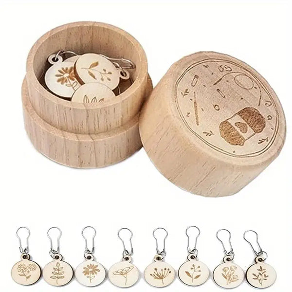 Wooden Engraved Stitch Markers - with box