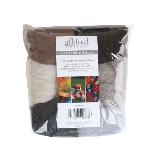 Corriedale Sliver Pack 7 Colour Neutrals - 100gm Bag