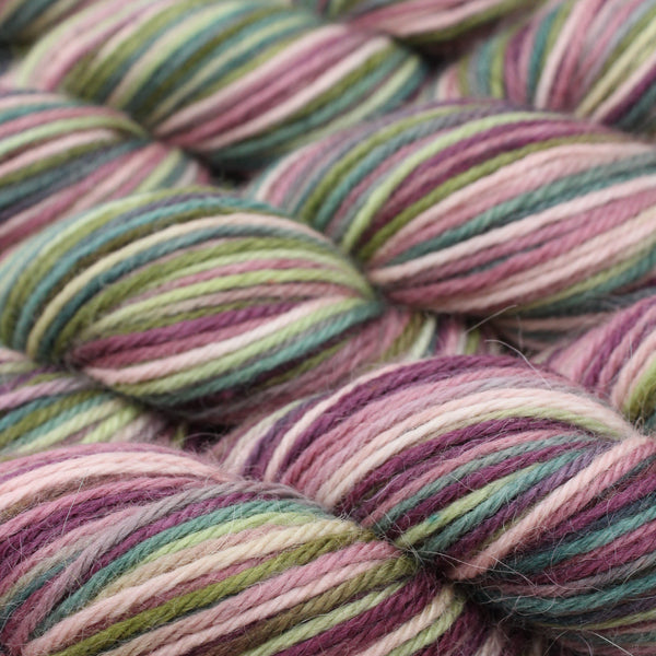 Handdyed Aplaca yarn variegated pink blue green yellow puple