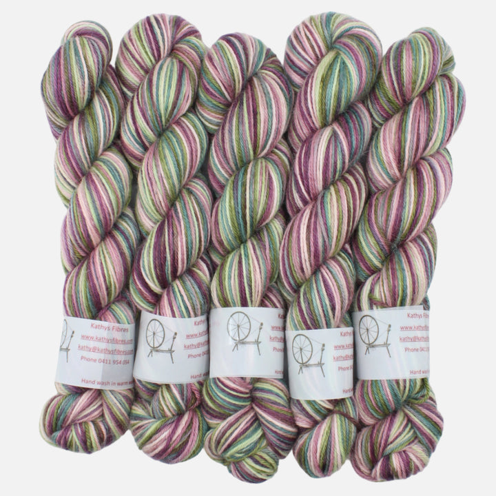 Handdyed Aplaca yarn variegated pink blue green puple pink