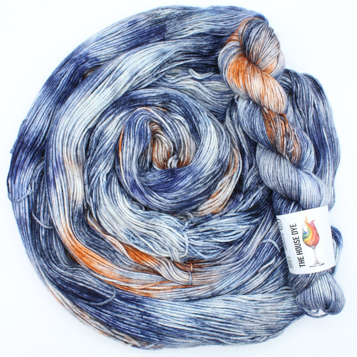 Handdyed alpca cashmere silk blue with orange highlight