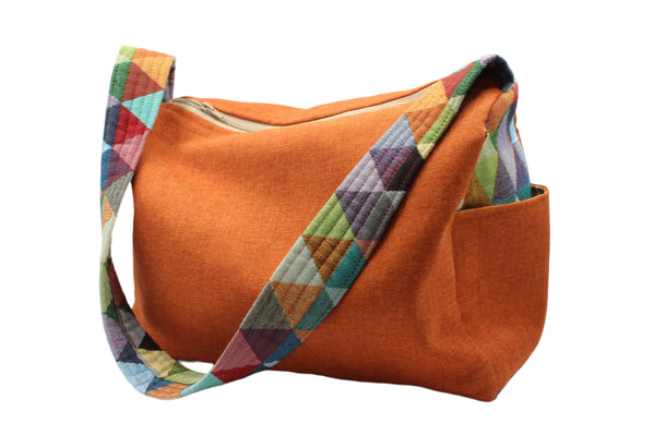 Quilted Knitting Bag by Lorraine - Orange & Harlequin