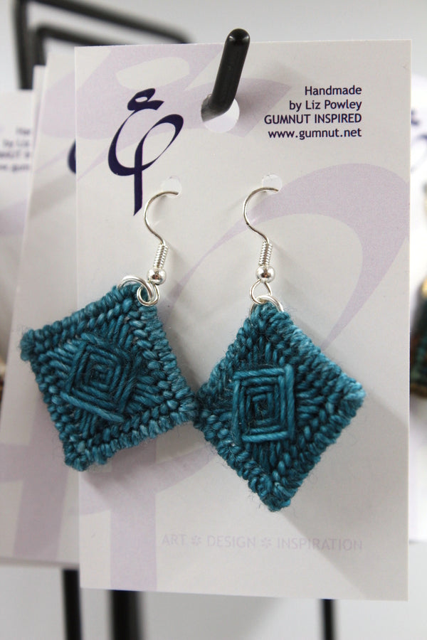 Earrings - Needlepoint - Teal Feathers