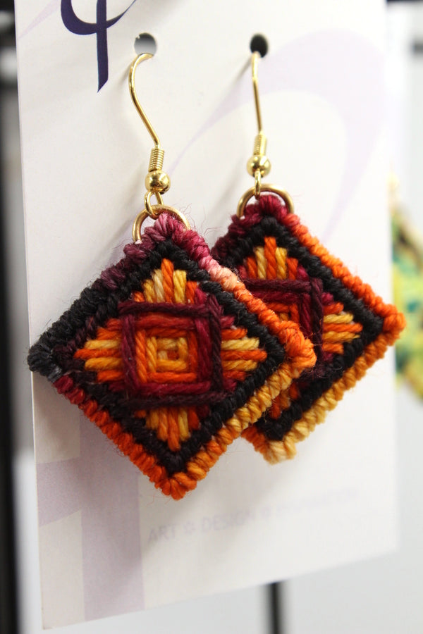 Earrings - Needlepoint - Red Weed