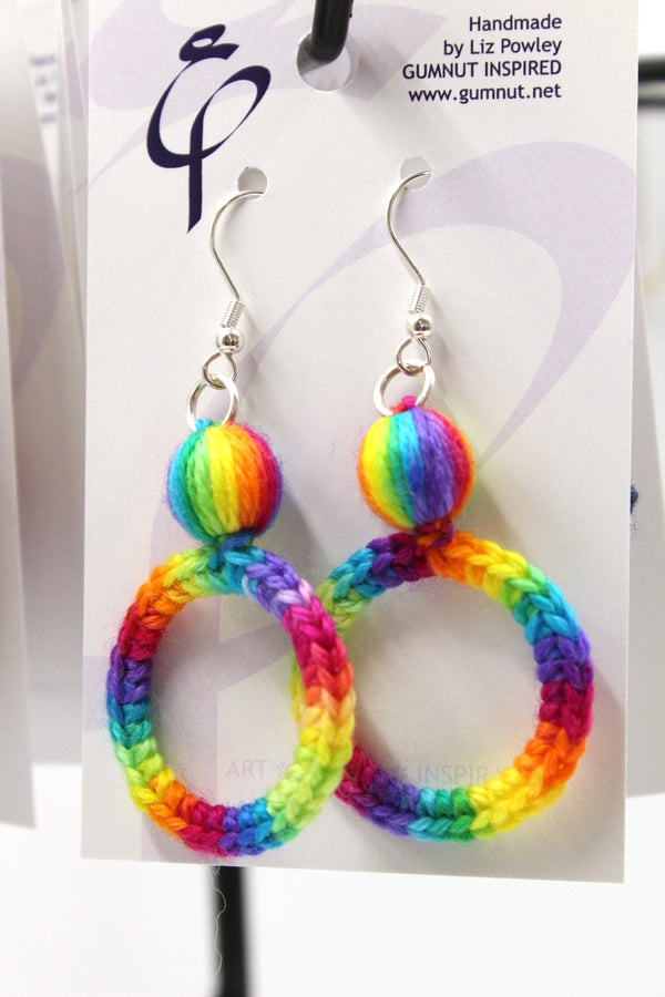 Earrings - Crochet Hoops - Full Rainbow