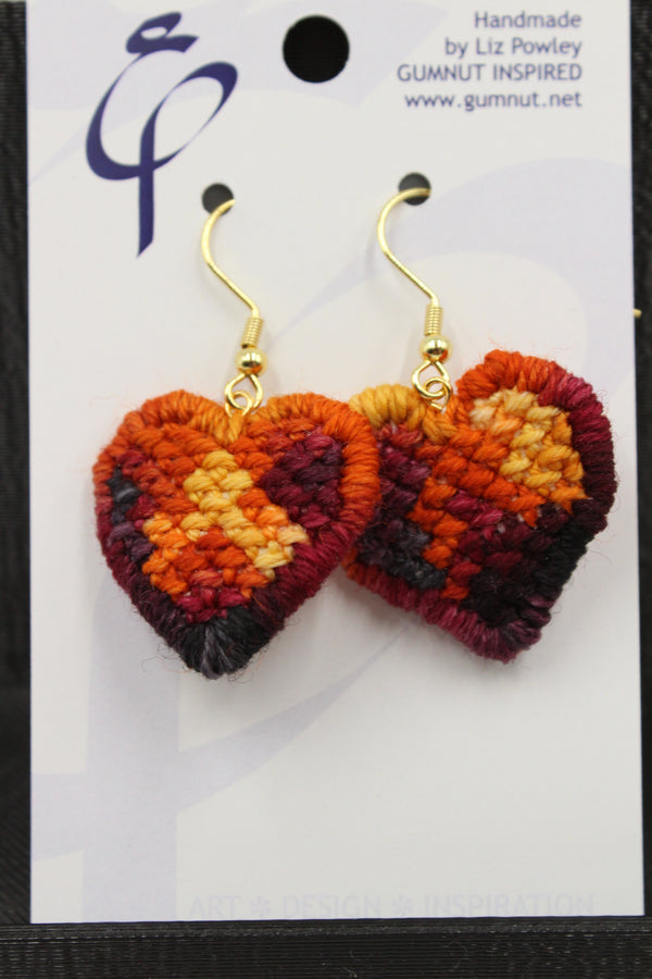 Earrings - Needlepoint - Red Hearts