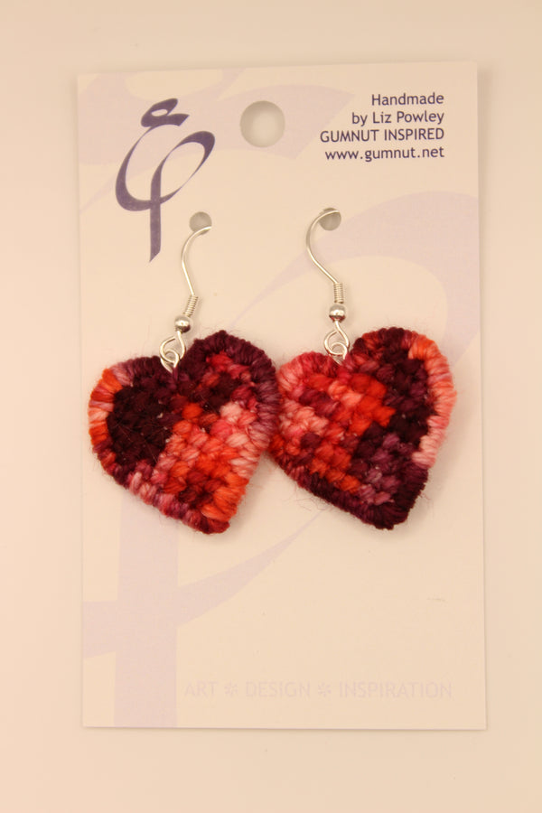 Earrings - Needlepoint Hearts - Hibiscus