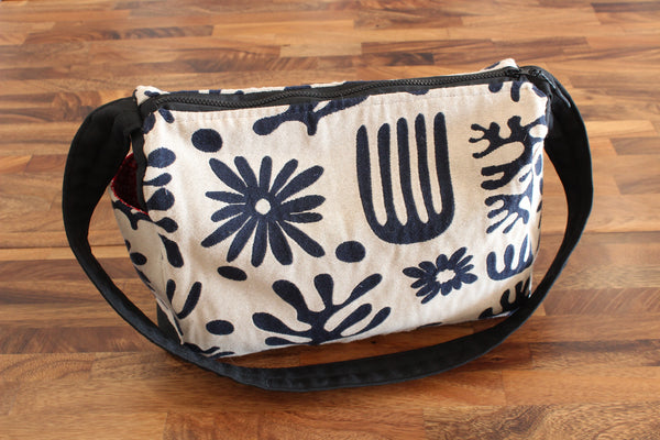 Quilted Knitting Bag by Lorraine - Black Flower with Skull Lining