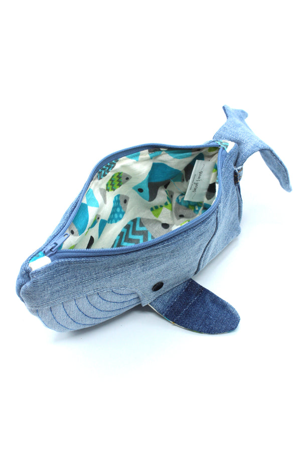 Whale Zip Pouch (Upcycled Jeans)
