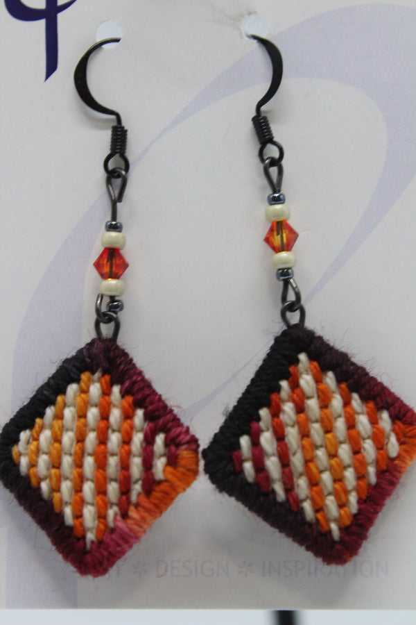 Earrings - Needlepoint  - Red Weed + Forget Me Not (J2307)