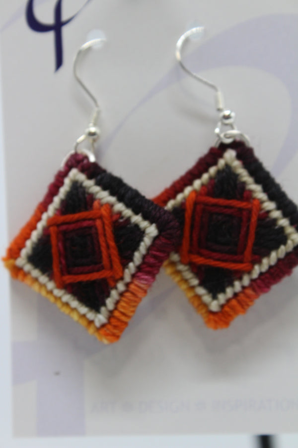 Earrings - Needlepoint  - Red Weed + Forget Me Not (J2309)