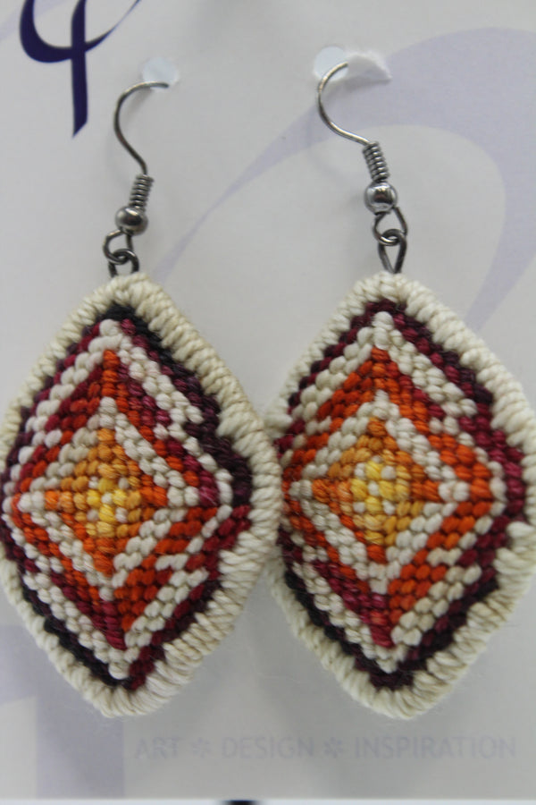 Earrings - Needlepoint  - Red Weed + Forget Me Not (J2308)