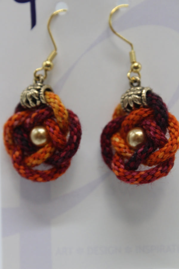 Earrings - Kumihimo Rope  - Red Weed (J2331)