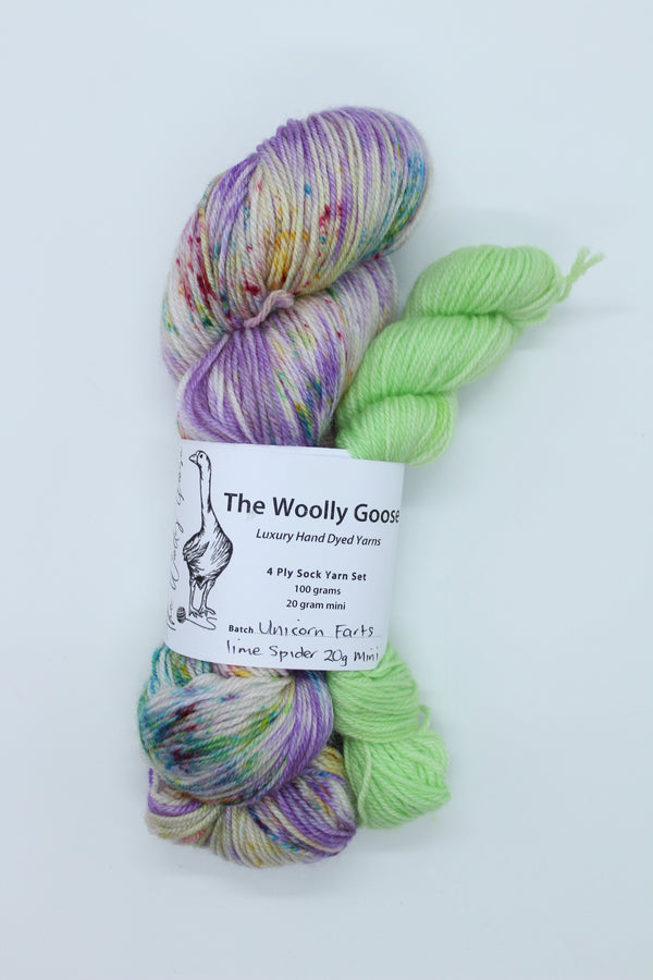 Goose's 4ply - Sock Yarn Set - Unicorn Farts + Lime Spider