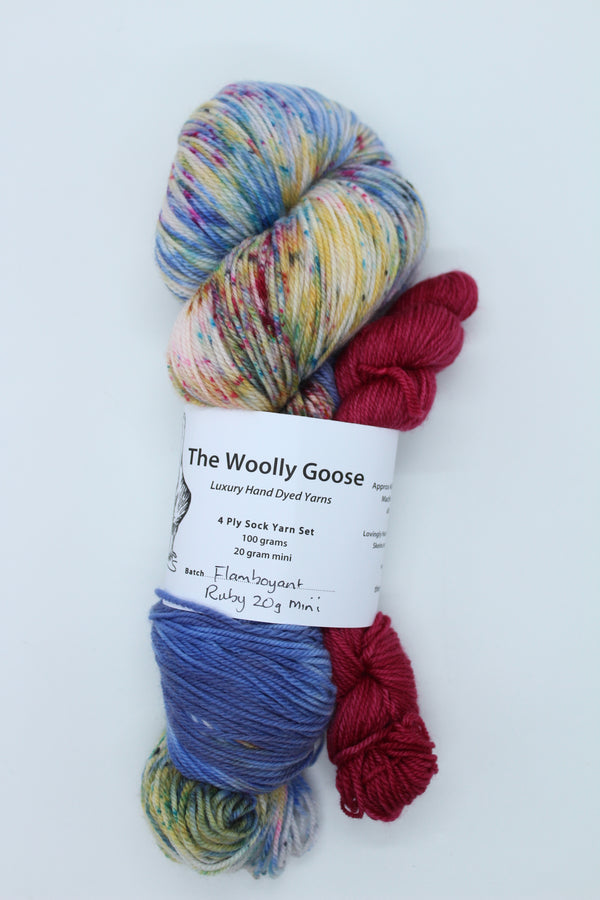 Goose's 4ply - Sock Yarn Set - Flambouant + Ruby