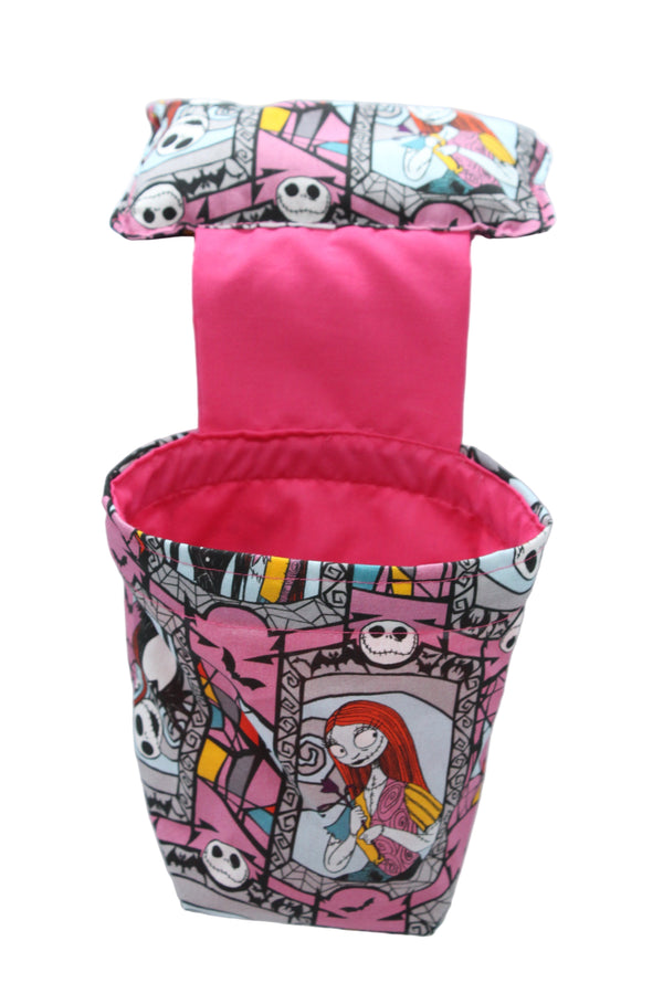 Handmade Pin Cushion & Thread Catcher - Skellington Halloween Pink