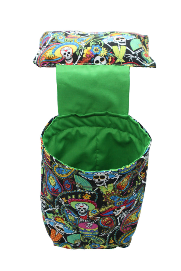 Handmade Pin Cushion & Thread Catcher - Sugar Skull Black/Green