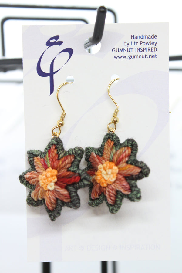Needlepoint Flowers Earrings - The House Dye Applesauce and scarab (J2358)