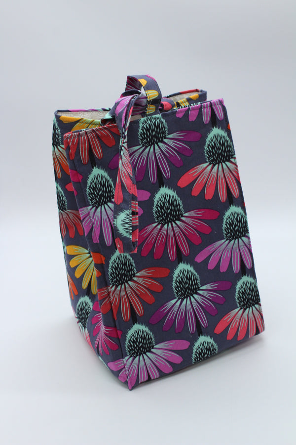 Purple Echinacea with Flower Lining - Quilted Project Bag by Lorraine Small