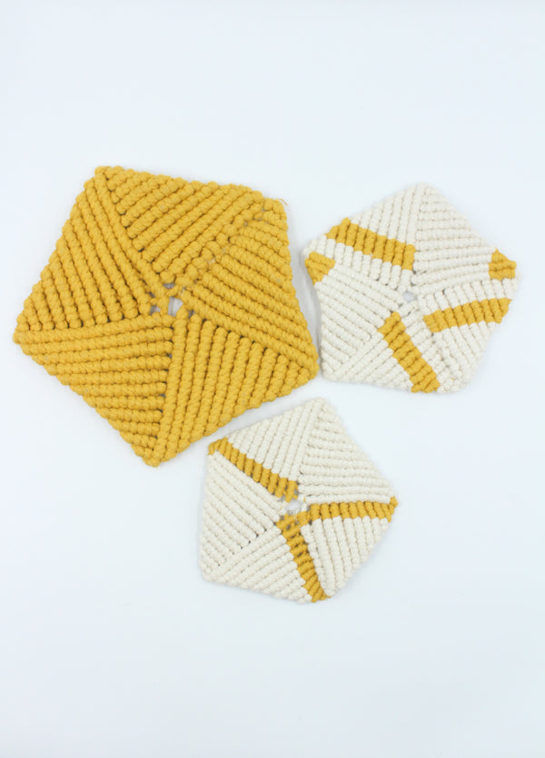 Trivet and Coasters Set - Macrame - Yellow