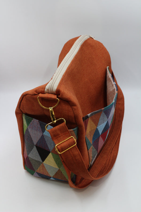 Quilted Knitting Bag - Harlequin / Orange / Polka