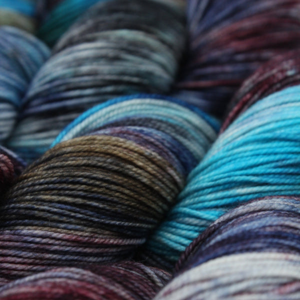 Handdyed yarn merino 4ply fingering blues purple brown