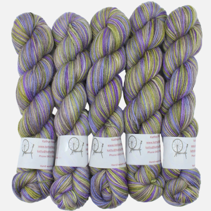 Hand dyed alpaca yarn green and purple