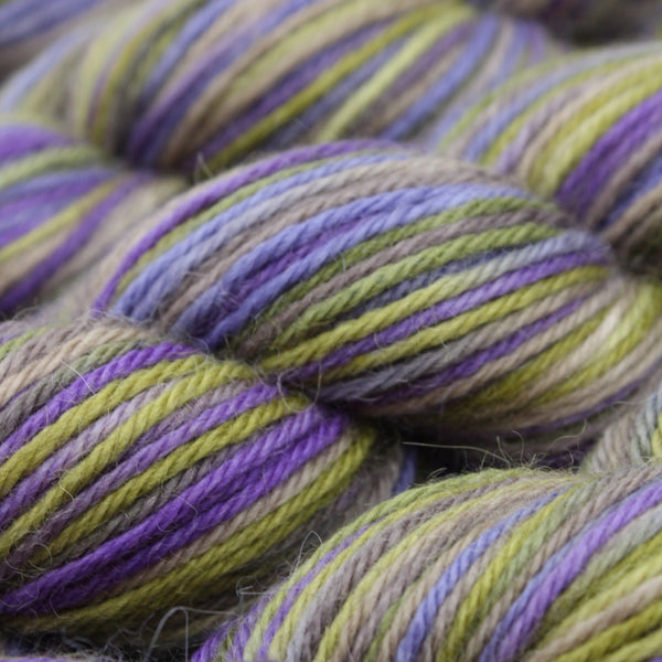 Hand dyed alpaca yarn green and purple