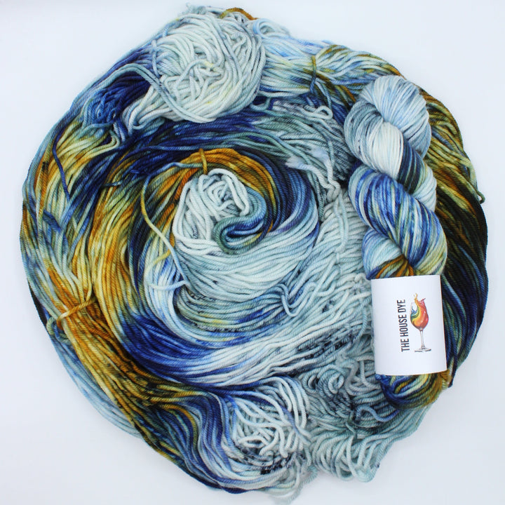 Handdyed merino 12 ply blue gold