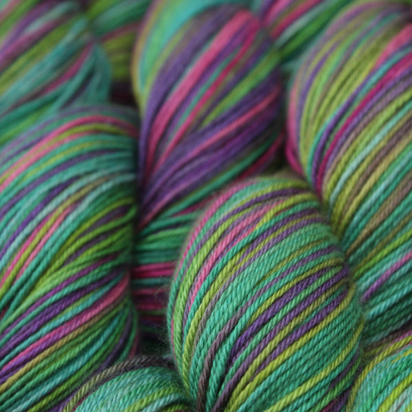 Handdyed camel yarn variegate green purple yallow green pink