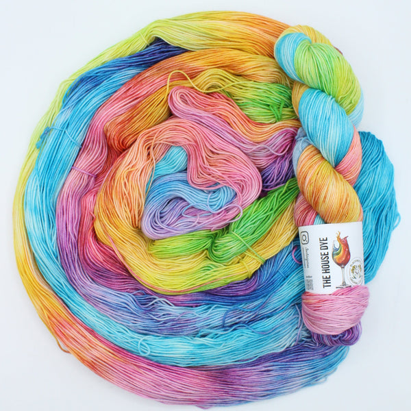 Handdyed merino yarn green yellow pink blue orange