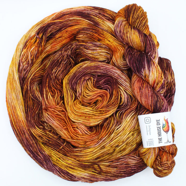 Handdyed Yarn merino 8ply DK brown yellow orange purple