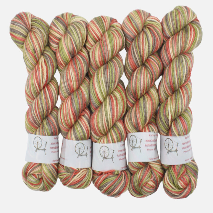 Handdyed Aplaca yarn orange green grey yellow