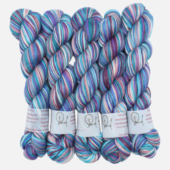 Handdyed Aplaca yarn blue green pink puple